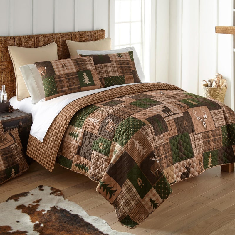 Donna Sharp King Bedding Set - 3 Piece - Green Forest Lodge Quilt Set with King Quilt and Two Standard Pillow Shams - Machine Washable - Image 5